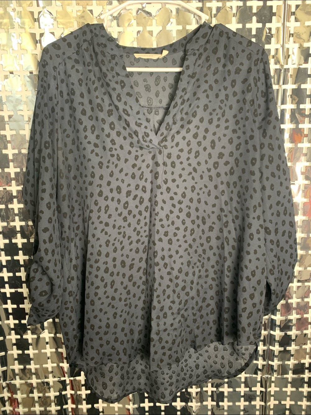 Lush Charcoal GreyLeopard Print V-Neck Tunic
